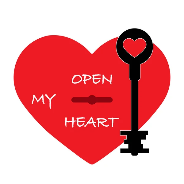 Silueta Srdce Klíčem Nápis Otevřít Své Srdce — Stockový vektor