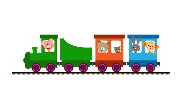Train Pour Enfants Couleur Simple Avec Voitures Locomotive Vapeur Transportant — Image vectorielle