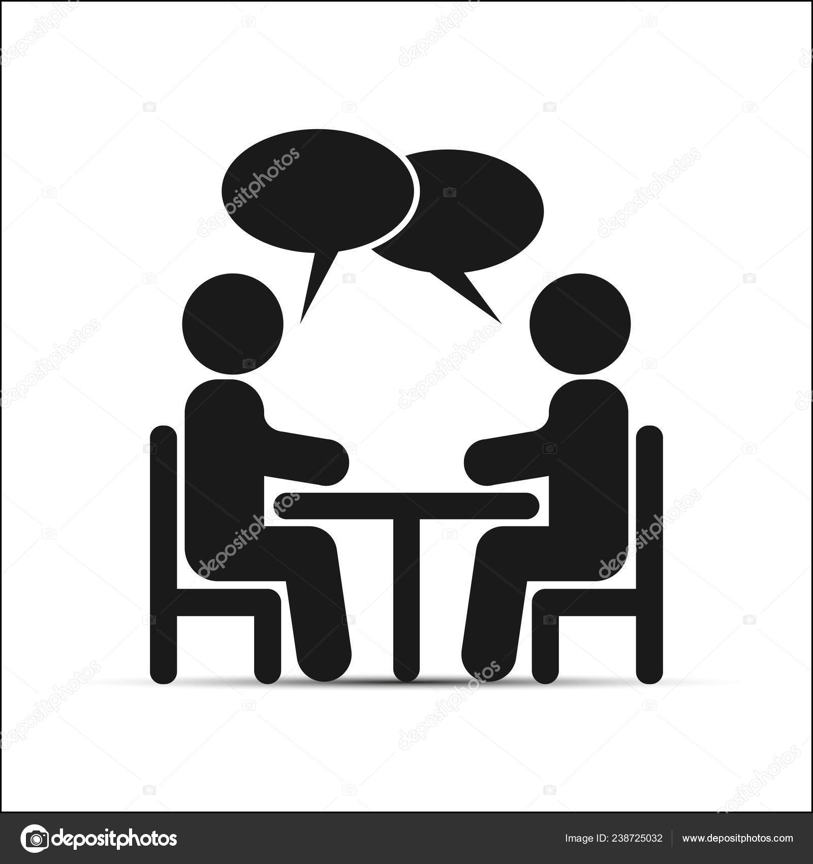 Simple Drawing Two People Sitting Table Talking Stock Vector