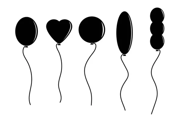 Reihe Einfacher Flacher Bilder Von Luftballons Unterschiedlicher Form — Stockvektor