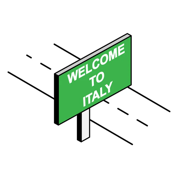 Cartelera Por Carretera Con Inscripción Bienvenida Italia — Vector de stock