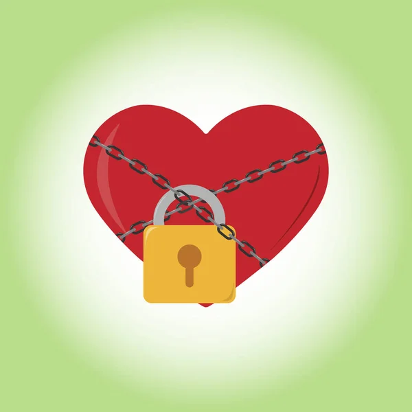 Corazón Atado Con Una Cadena Con Cerradura San Valentín — Vector de stock