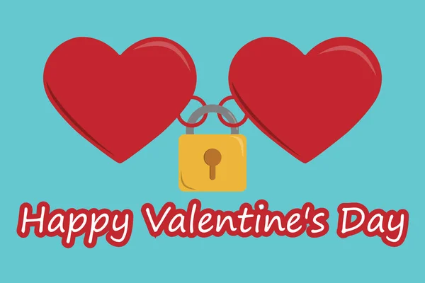 Два Сердца Связаны Между Собой Замком Днем Святого Валентина — стоковый вектор