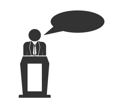 Konuşma için bir bulut ile podyum arkasında bir adam silüeti