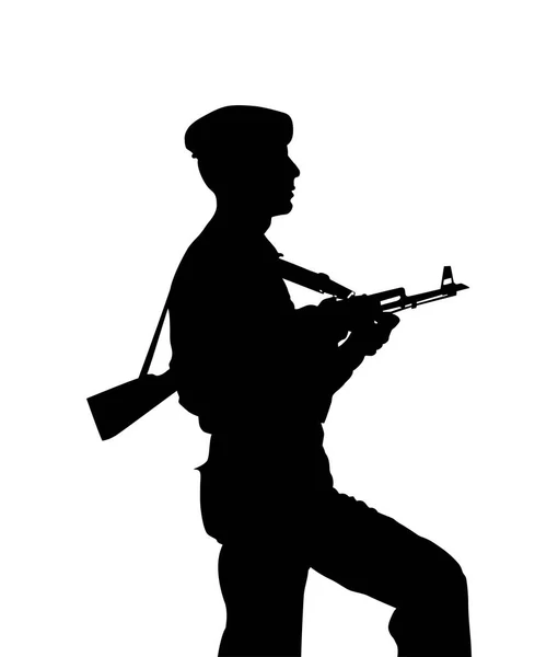 Dessin Silhouette Soldat Avec Une Arme Sur Fond Blanc — Image vectorielle