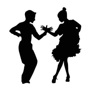 Beyaz arka plan üzerinde çift dans siyah siluet 