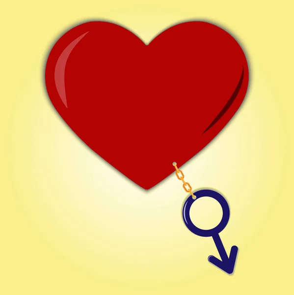 Srdce Mužský Symbol Zlatý Řetízek — Stockový vektor