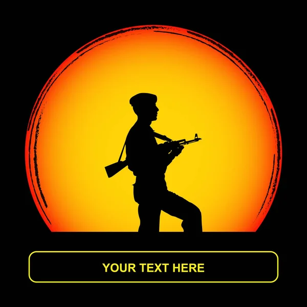 Soldier Gun Background Yellow Sun Disc — Stock Vector