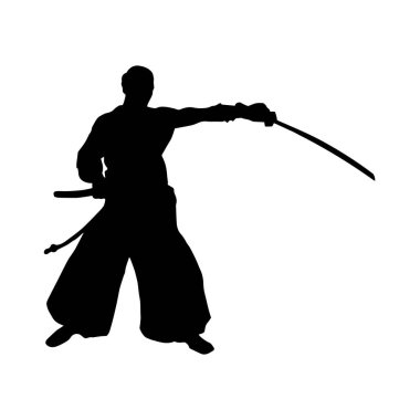 Siluet bir Japon samuray savaşçı, basit çizim