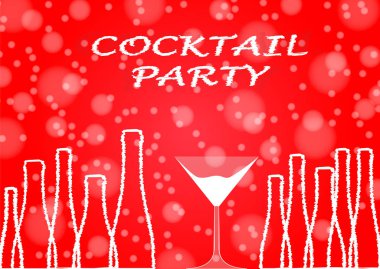 Kokteyl parti, içki cam ve şişe siluetleri renkli arka plan üzerinde 