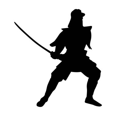 Siluet bir Japon samuray savaşçı, basit çizim