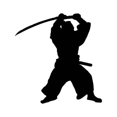 Siluet bir Japon samuray savaşçı, basit çizim
