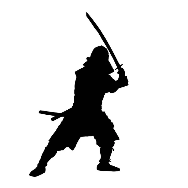 Silhouette Japanese Samurai Warrior Simple Drawing — Stock Vector