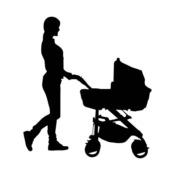 Silhuetten Ung Kvinna Med Barnvagn Enkla Mönster — Stock vektor