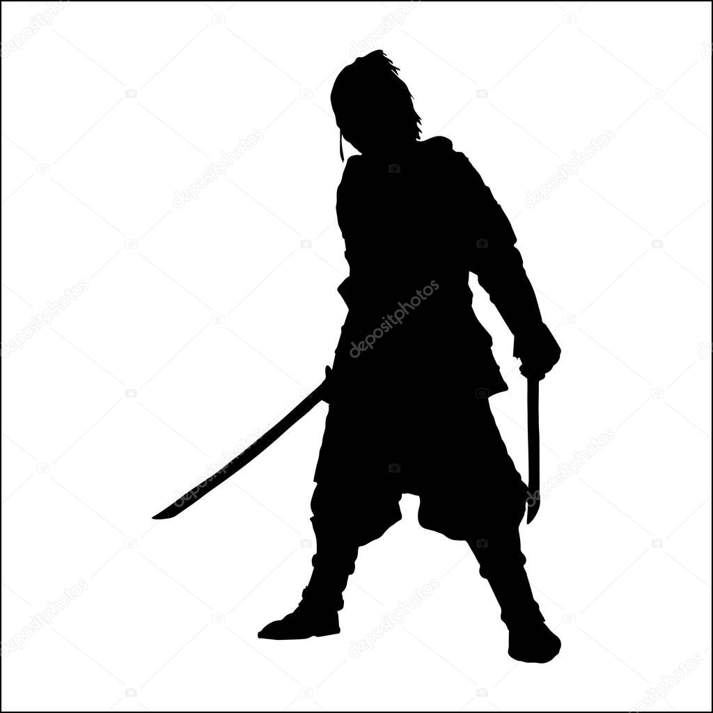 Silhouette of a Japanese samurai warrior, simple drawing