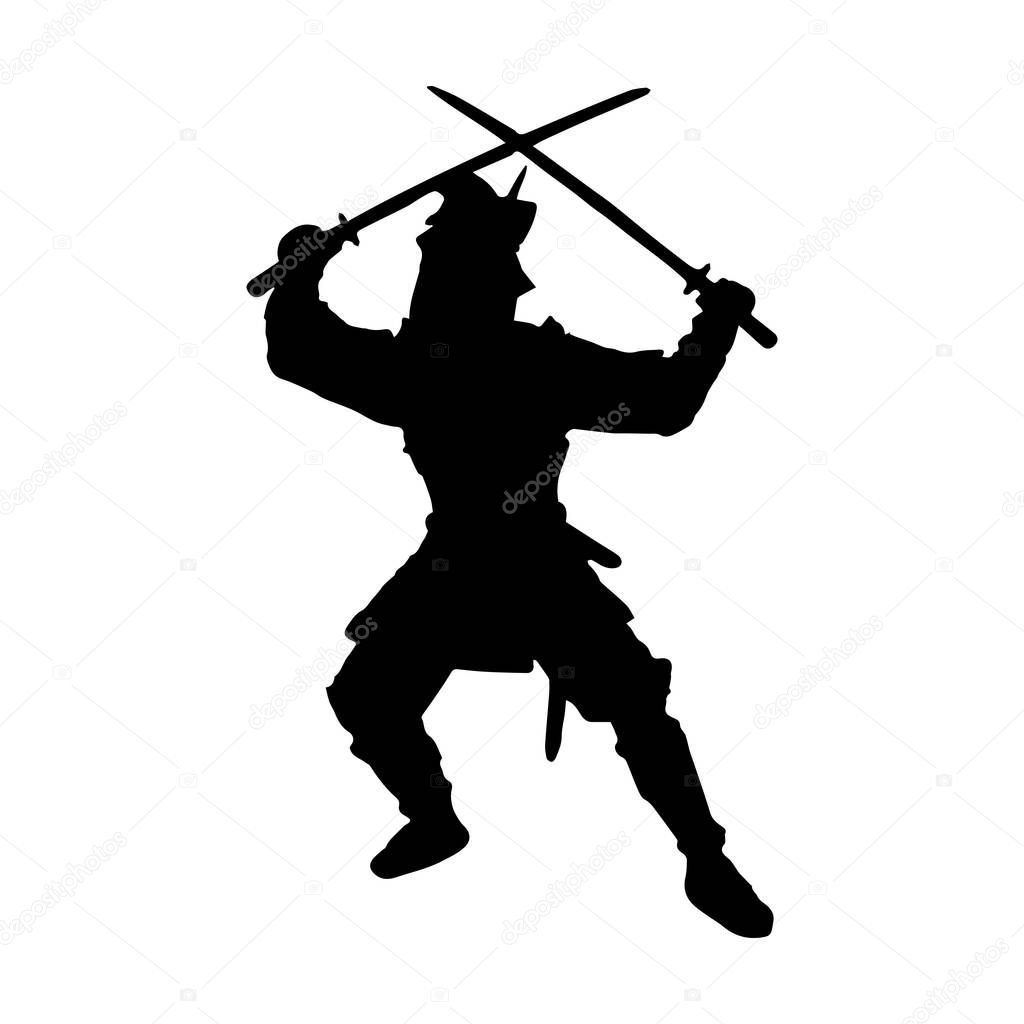 Silhouette of a Japanese samurai warrior, simple drawing