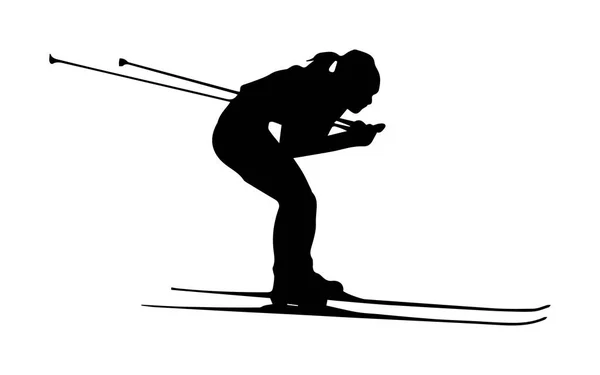 Deportes Silueta Contorno Simple Una Chica Esquís — Vector de stock