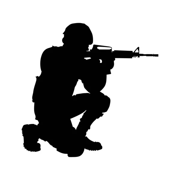 Soldado con un arma, imagen plana simple — Vector de stock