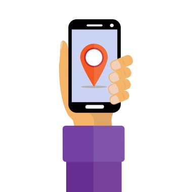 El tutma smartphone. Ekrandaki konumu simgesi