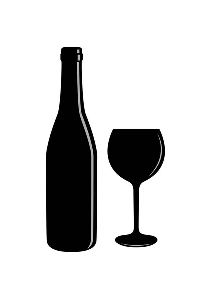 Dibujo simple. Una botella de vino y una copa con una bebida — Vector de stock