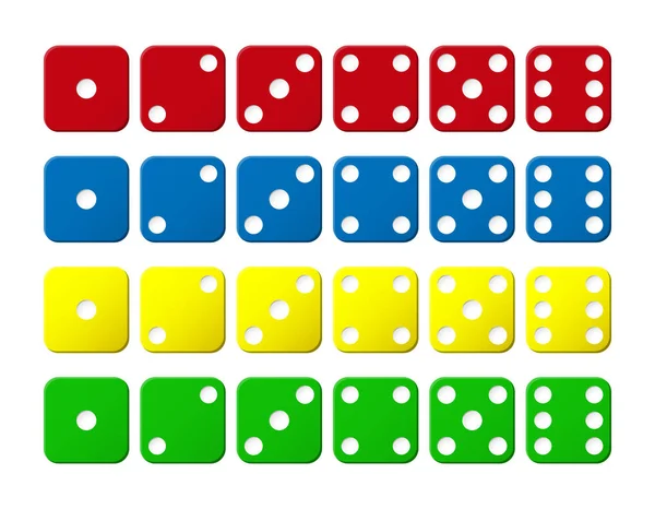 Conjunto de cubos de colores con números de 1 a 6 — Archivo Imágenes Vectoriales