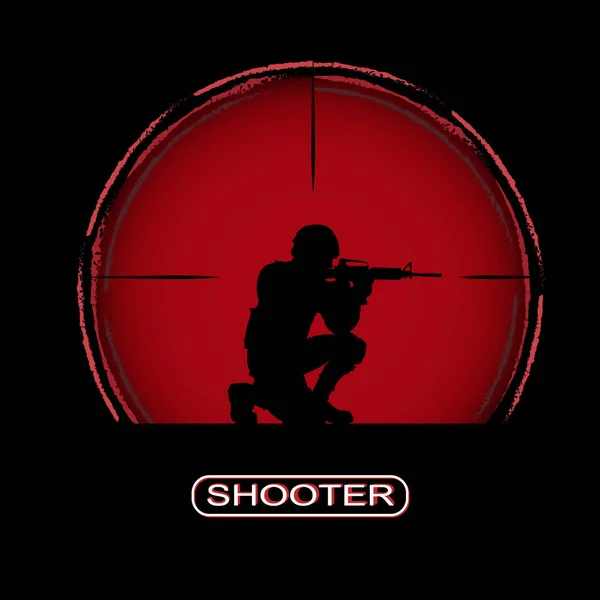 Soldier with a gun on the background of a red disc — Stock Vector