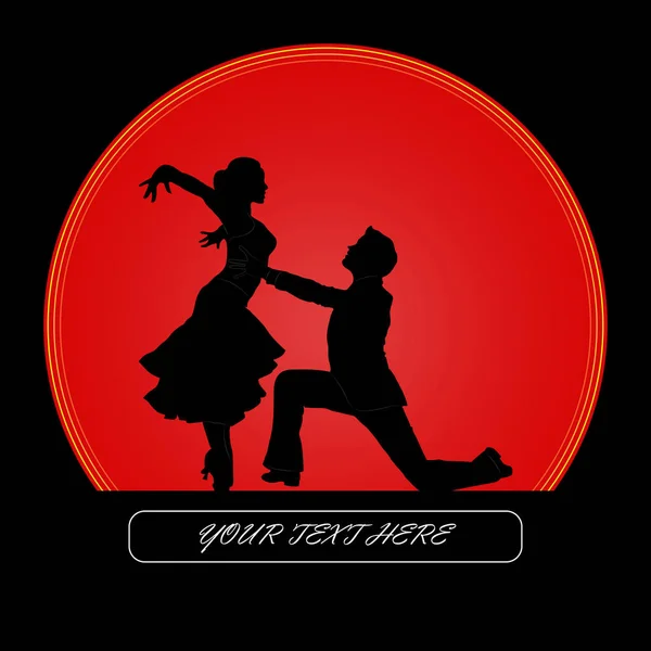 Silhouet van mannen en vrouwen te dansen op de achtergrond van een rode c — Stockvector