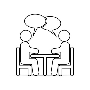 Anahat çizme. Bir masada oturan ve konuşurken iki kişi