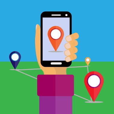 El tutma smartphone. Ekrandaki konumu simgesi