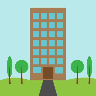 Kentsel peyzaj. Çok öykülü bina. Düz tasarım