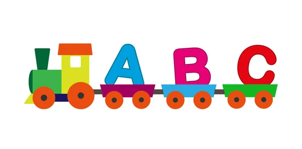 Train jouet pour enfants avec lettres de l'alphabet dans les voitures — Image vectorielle