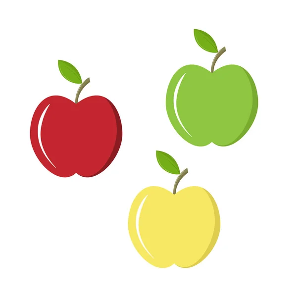 Set aus farbigen Äpfeln, flaches Design — Stockvektor