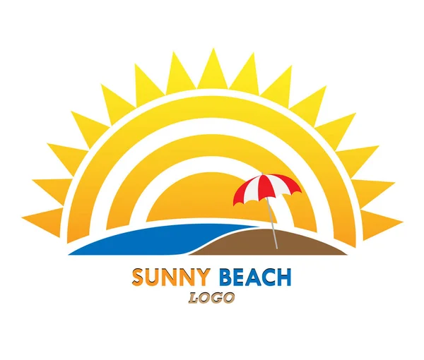 Sonne Logo und Aufschrift Sonnenstrand, flaches Design — Stockvektor