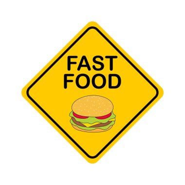 Fast Food ve Hamburger kelimelerle sarı kare işareti