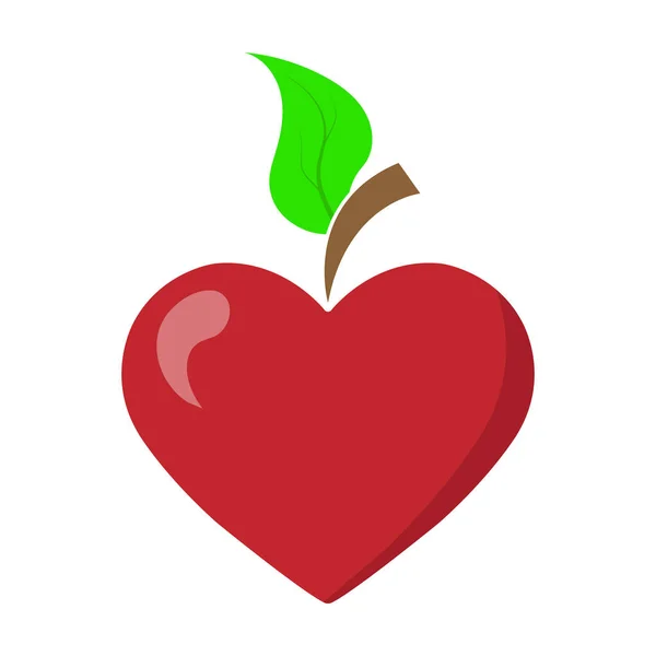 Fruto en forma de corazón con hoja, diseño plano — Vector de stock