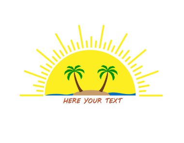 Güneş logosu ile yazı, düz tasarımınız için yer