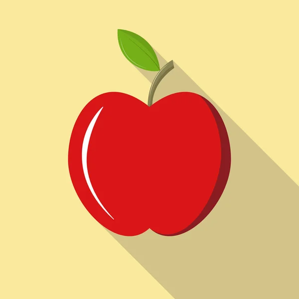 Manzana roja madura, diseño plano, sombra larga — Vector de stock