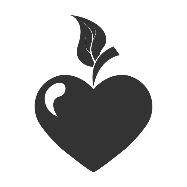 Fruto en forma de corazón con hoja, diseño plano — Vector de stock