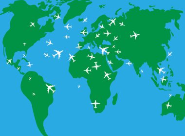 Dünya Haritası üzerinde uçağın uçuş