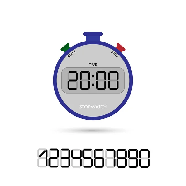 电子秒表, 带有一组用于设计和设计的数字 — 图库矢量图片