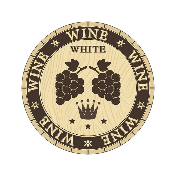 Cap drewnianą pokrywą z białego wina etykiety, Płaska konstrukcja — Wektor stockowy