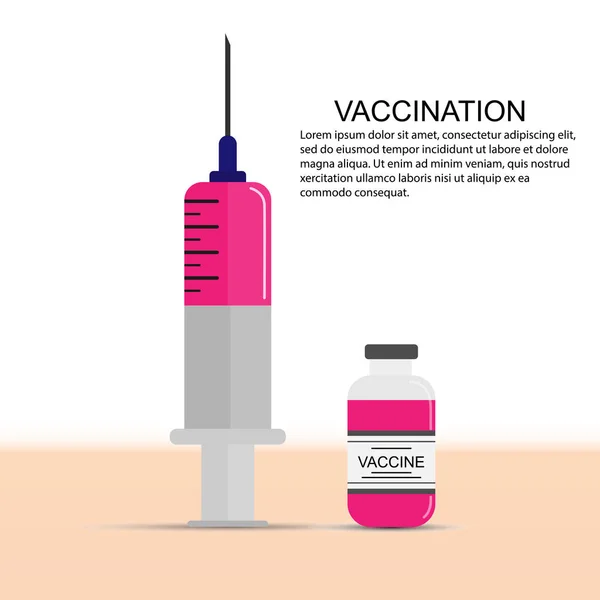 Seringue médicale et flacon de vaccin, conception plate — Image vectorielle