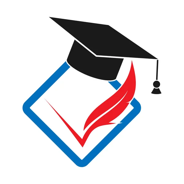 Logo avec chapeau diplômé et stylo d'écriture, design plat — Image vectorielle