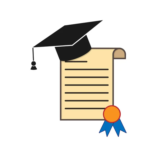 Diploma con tapa graduada, imagen plana — Vector de stock