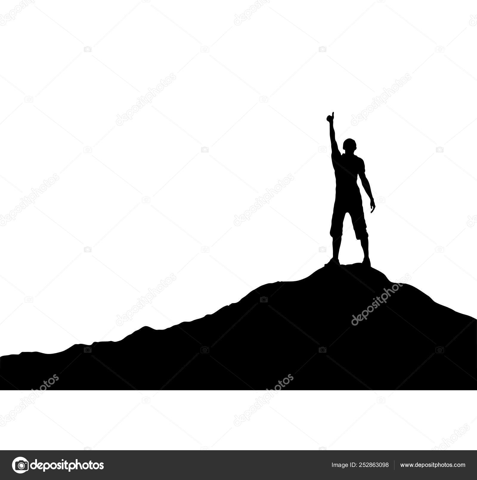 제기 손으로 산, 심플한 디자인에 서 있는 남자 스톡 벡터 - ©Grommik 252863098, image size:1600x1611