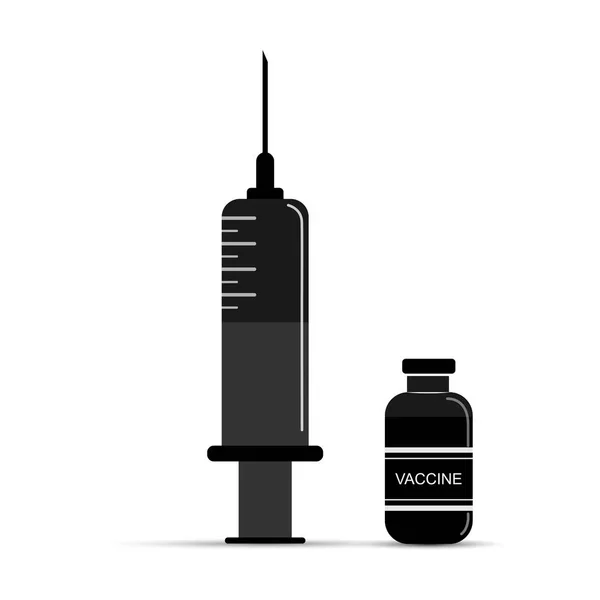 Jeringa médica y vial de vacuna, diseño simple — Vector de stock