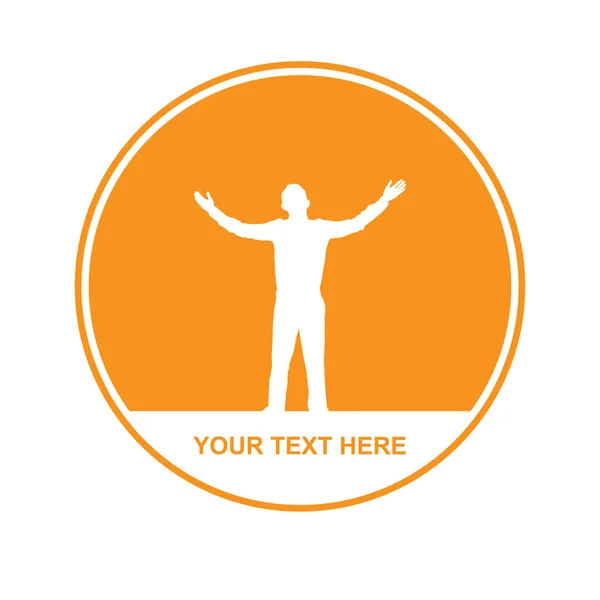 Logo, uomo con le mani in alto, design piatto semplice — Vettoriale Stock