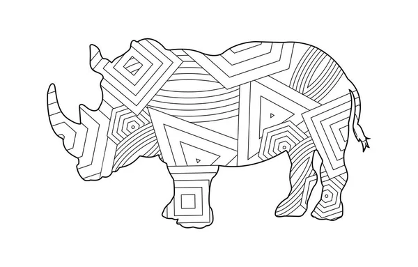Libro para colorear patrón Rhino para niños y adultos — Vector de stock