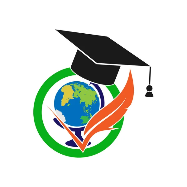 Logotipo com tampa de pós-graduação e globo, design plano — Vetor de Stock