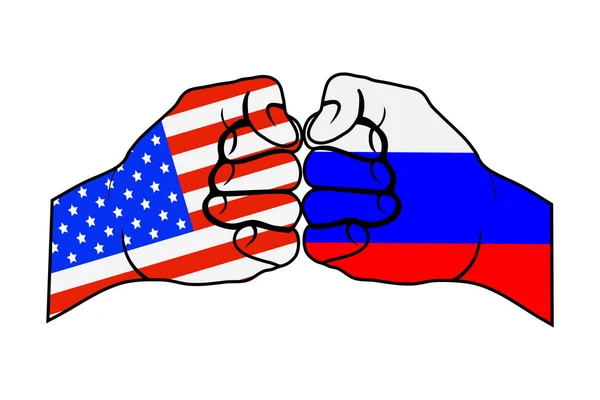 Zwei Fäuste mit unserer Fahne und der russischen Fahne — Stockvektor